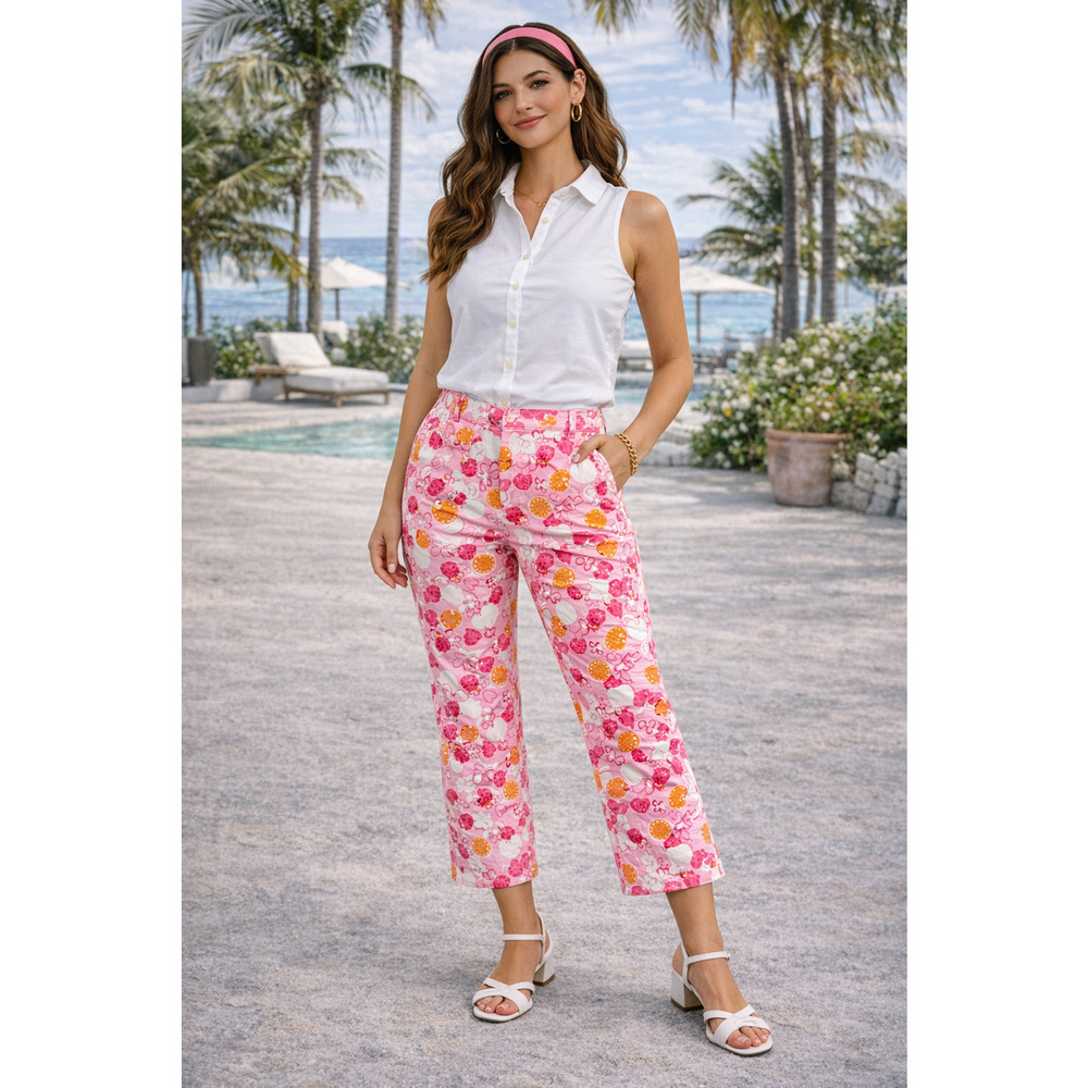 vtg Lilly Pulitzer Ladybug Citrus Print Pants Size 6 Preppy Resort Chic Pink